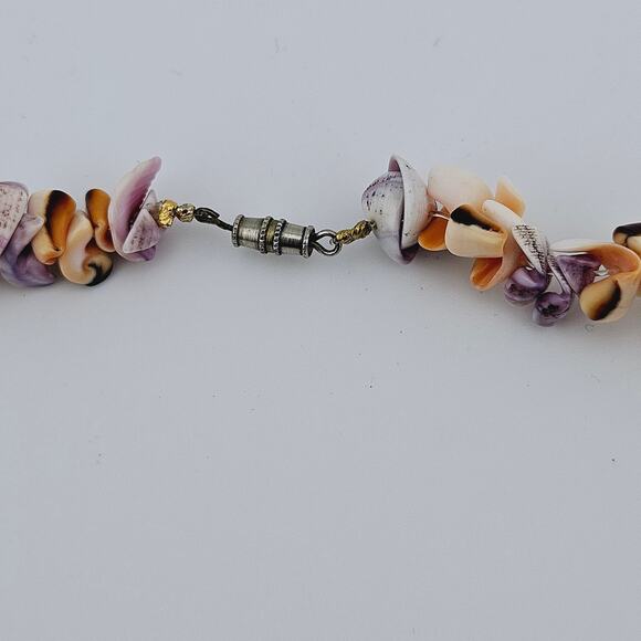 Multicolor Beaded Swirly Shell Necklace Natural Beachy Mermaidcore Tiki Party - Picture 4 of 5